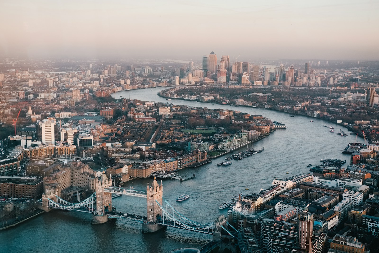 London skyline along the Thames near Tower Bridge