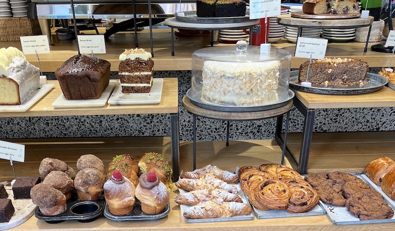 Cake selection on the counter