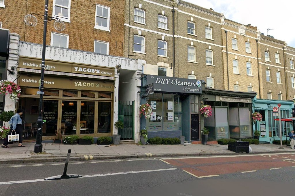Dry Cleaners of Hampstead fascia and entrance on Haverstock Hill